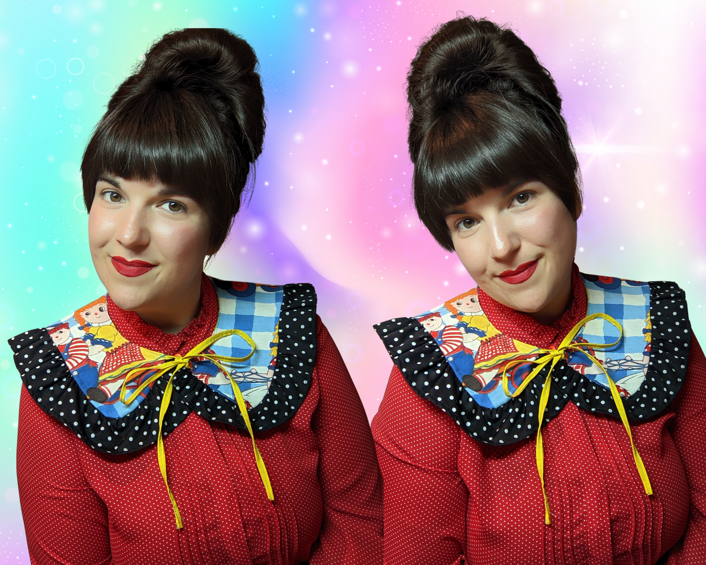 Handmade, Upcycled, Reversible Sailor Collar with Frill Made With a Raggedy Ann Bedsheet and Blue Floral Fabrics
