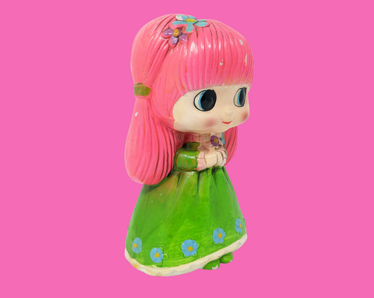 Vintage 1960's Big Eyed Little Girl Ceramic Piggy Bank, Made in Japan