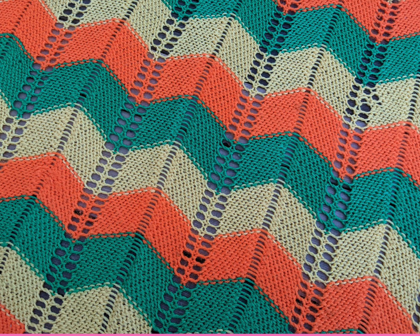 Vintage 1970's Green, Orange and Yellow Wool Crochet Blanket