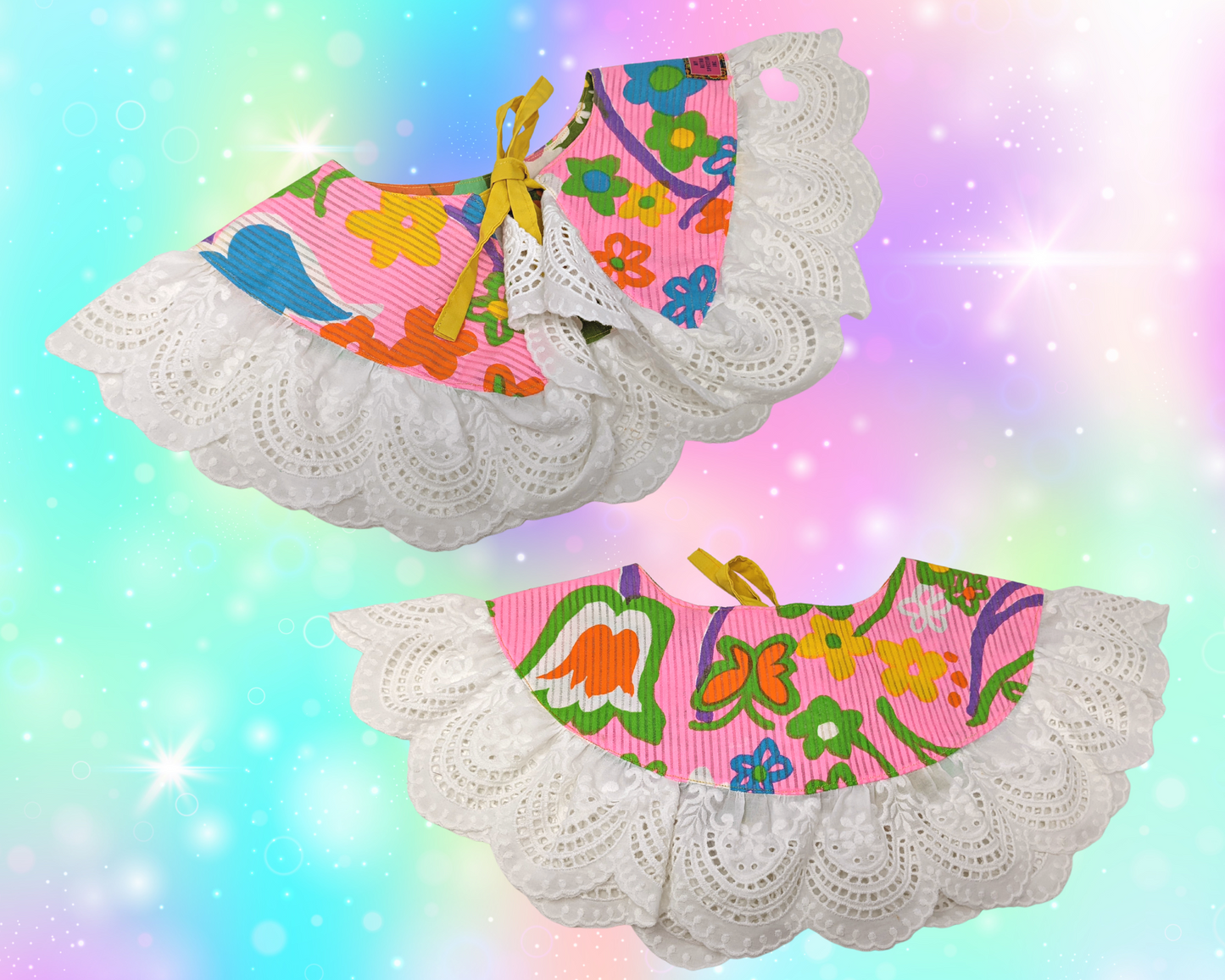 Handmade, Upcycled, Reversible Pilgrim Collar with Frill Made With Two Vintage Fabrics