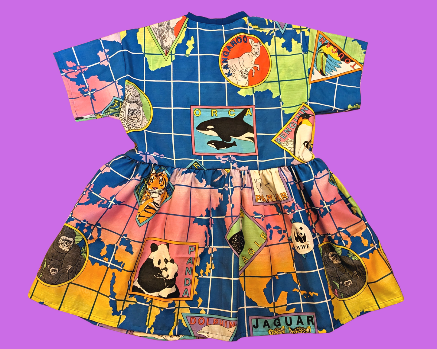Handmade, Upcycled World Wildlife Fund Bedsheet T-Shirt Dress Fits S-M-L-XL