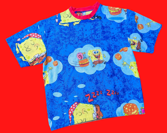 Handmade, Upcycled Sponge Bob Square Pants Bedsheet T-Shirt Oversized XS - Fits Like A Size M