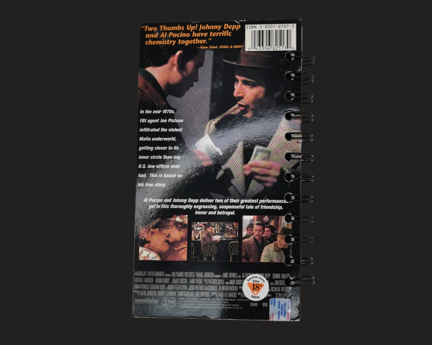 Donnie Brasco Cahier de film VHS recyclé