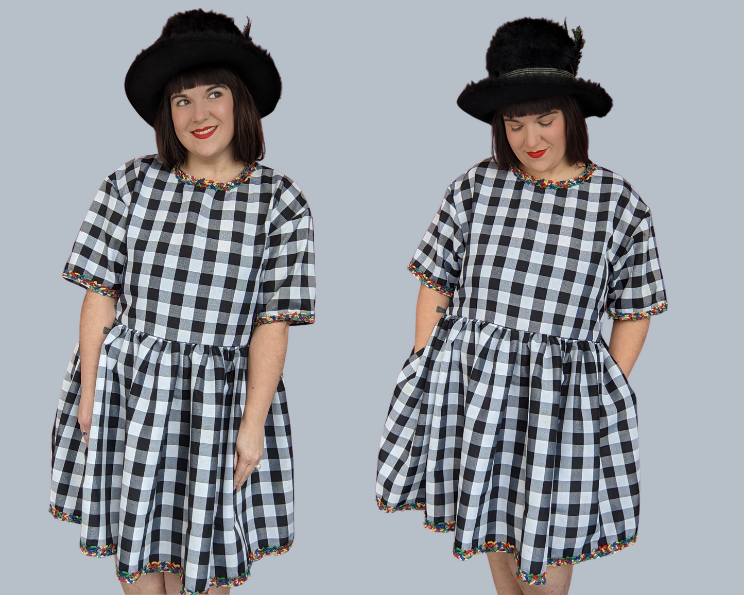 Handmade, Upcycled Black and White Checkers Patterned Table Cloth T-Shirt Dress Fits S-M-L-XL