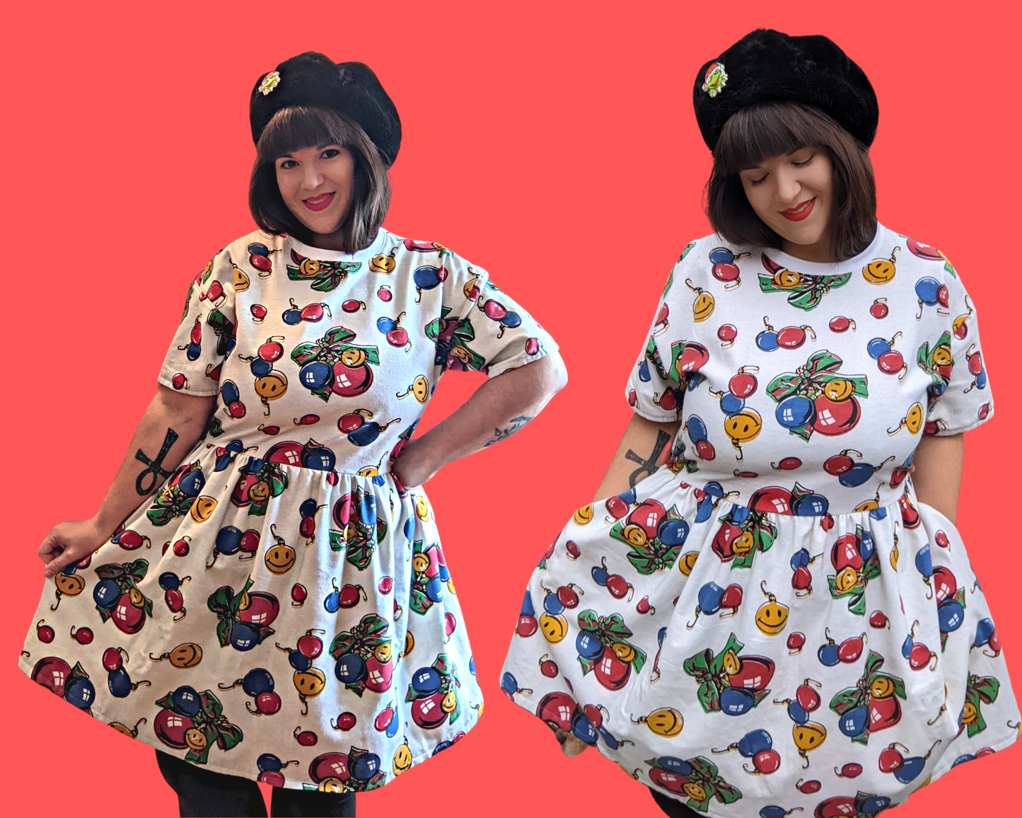 Handmade, Upcycled Vintage 1990's Christmas Flannel Fabric, T-Shirt Dress Size L-XL