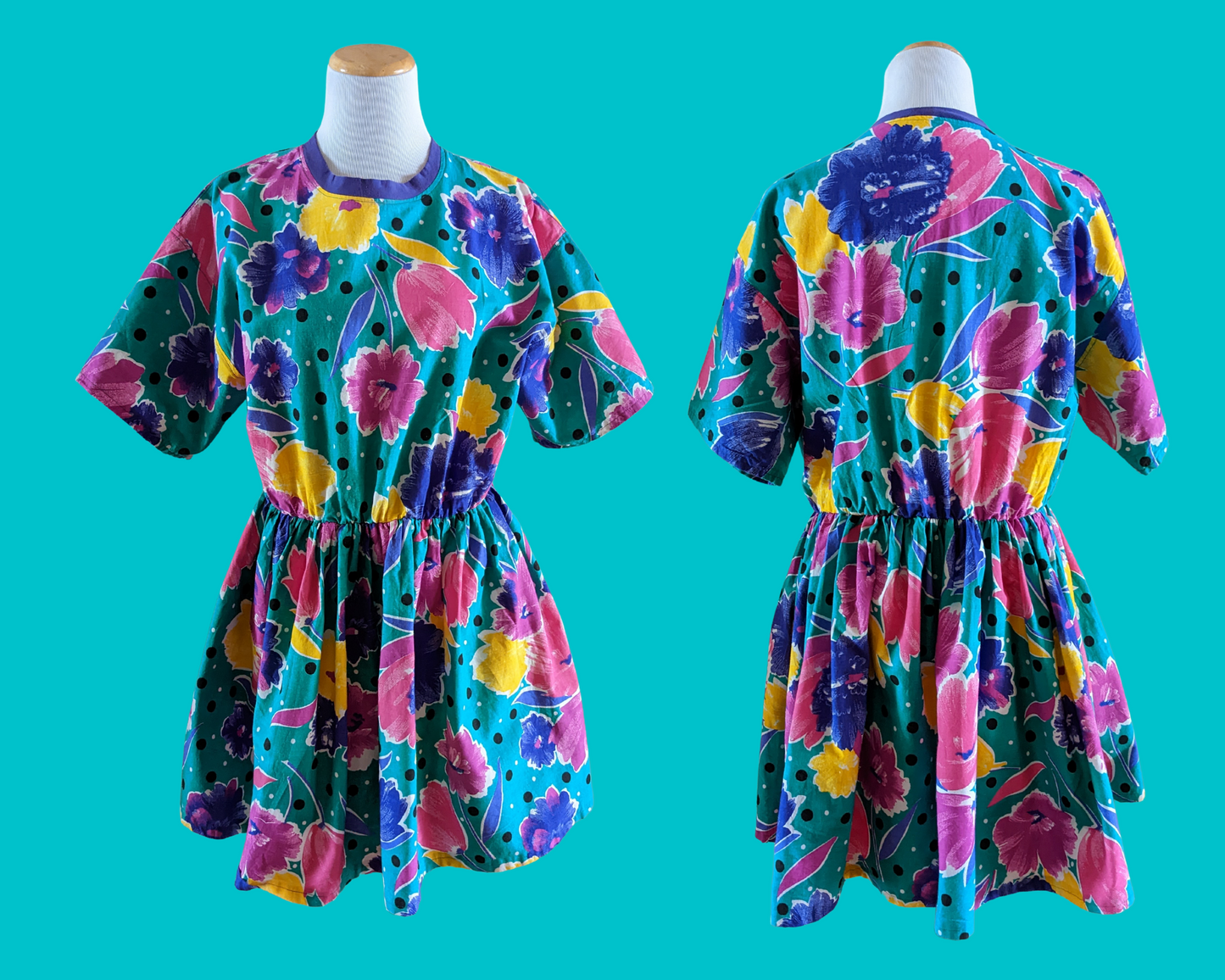 Handmade, Upcycled Vintage 1980's Floral Fabric T-Shirt Dress Fits S-M-L-XL