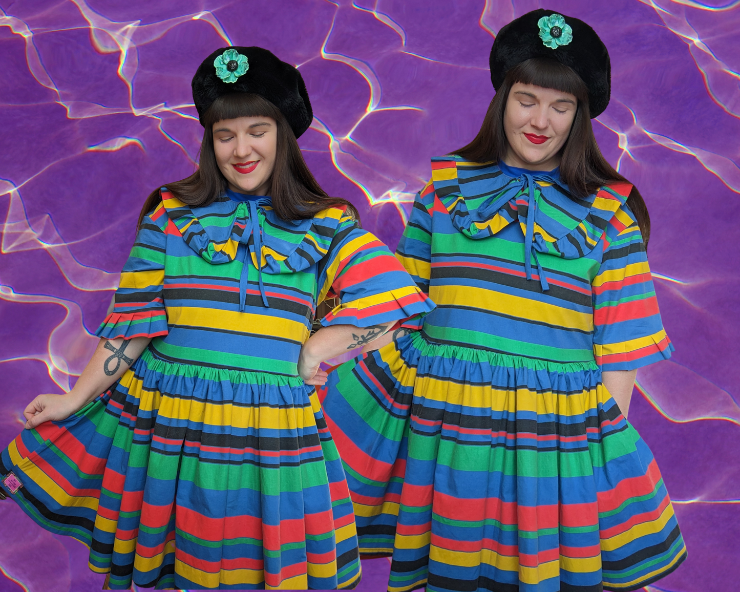 Robe t-shirt en tissu arc-en-ciel coloré des années 1990, faite à la main, recyclée, avec col amovible, convient à SML-XL