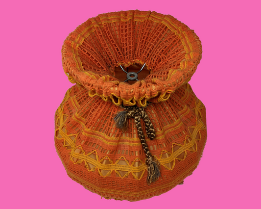 Vintage 1970's Orange Wool, Crochet, Macrame Lamp Shade