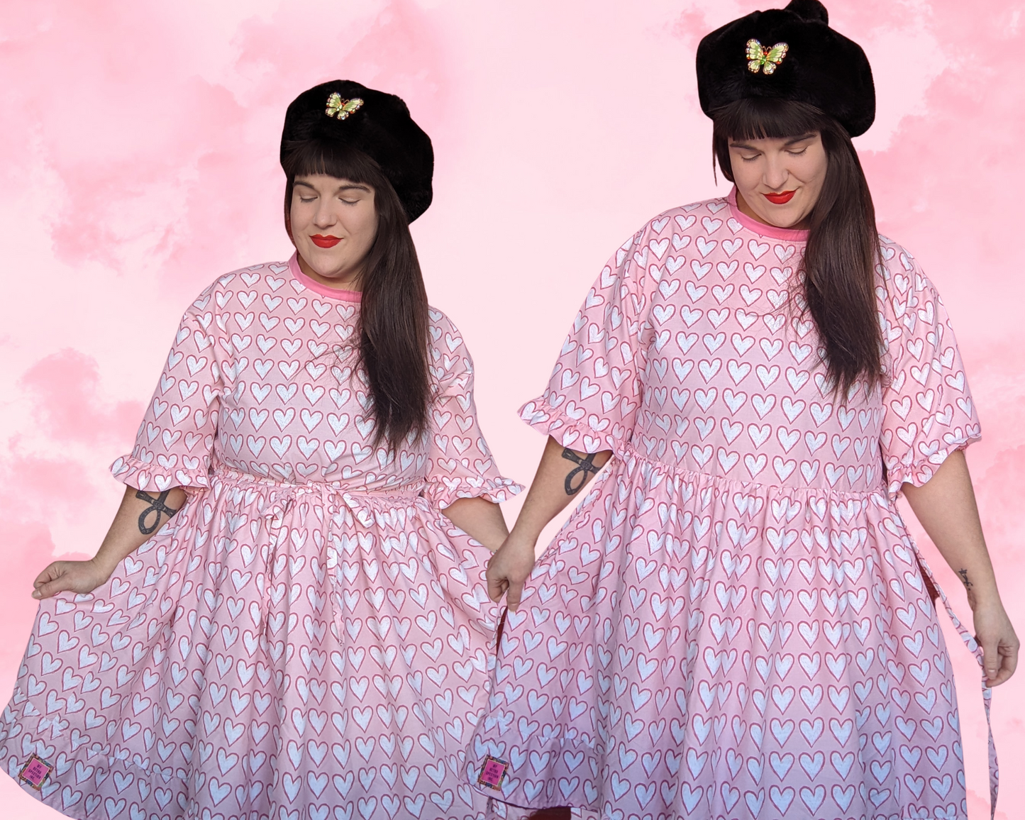 Handmade, Upcycled Valentine's Day Themed T-Shirt Dress, Pink Hearts Bedsheet Fits S-M-L-XL