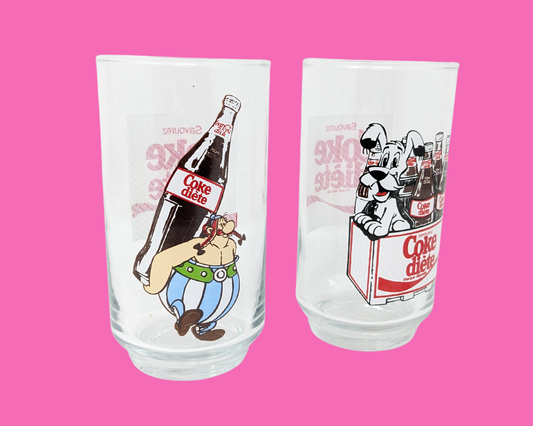 Vintage 1980's Set of Two Diet Coke Glasses // Astérix et Obélix, Idéfix et Obélix