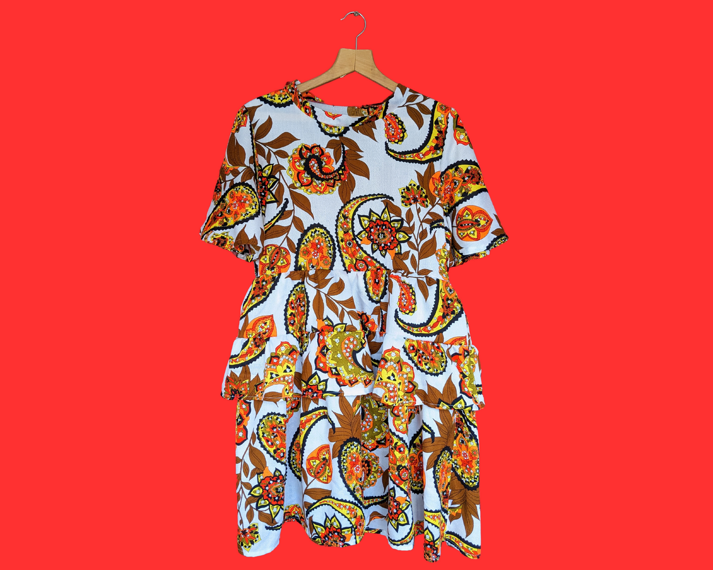 Handmade, Upcycled Vintage 1960's Groovy, Paisley Patterned Dress Size S