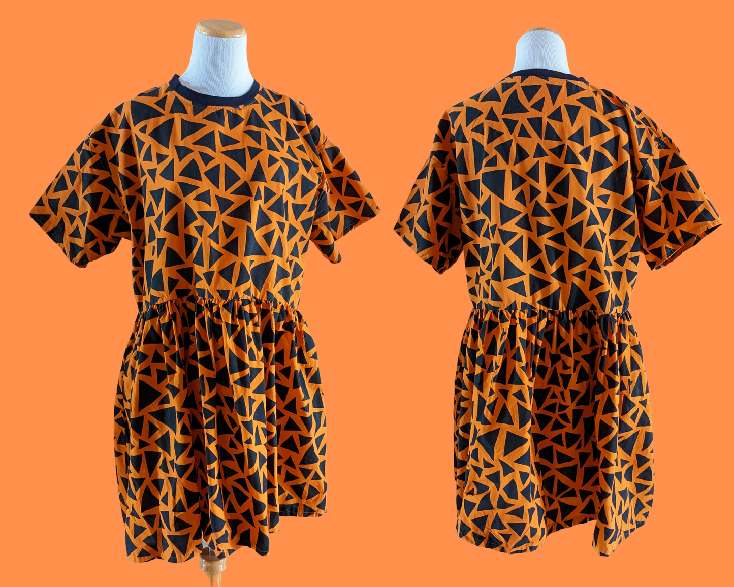 Fait à la main, thème d'Halloween recyclé, couleurs orange et noir, robe t-shirt en tissu pour SML-XL