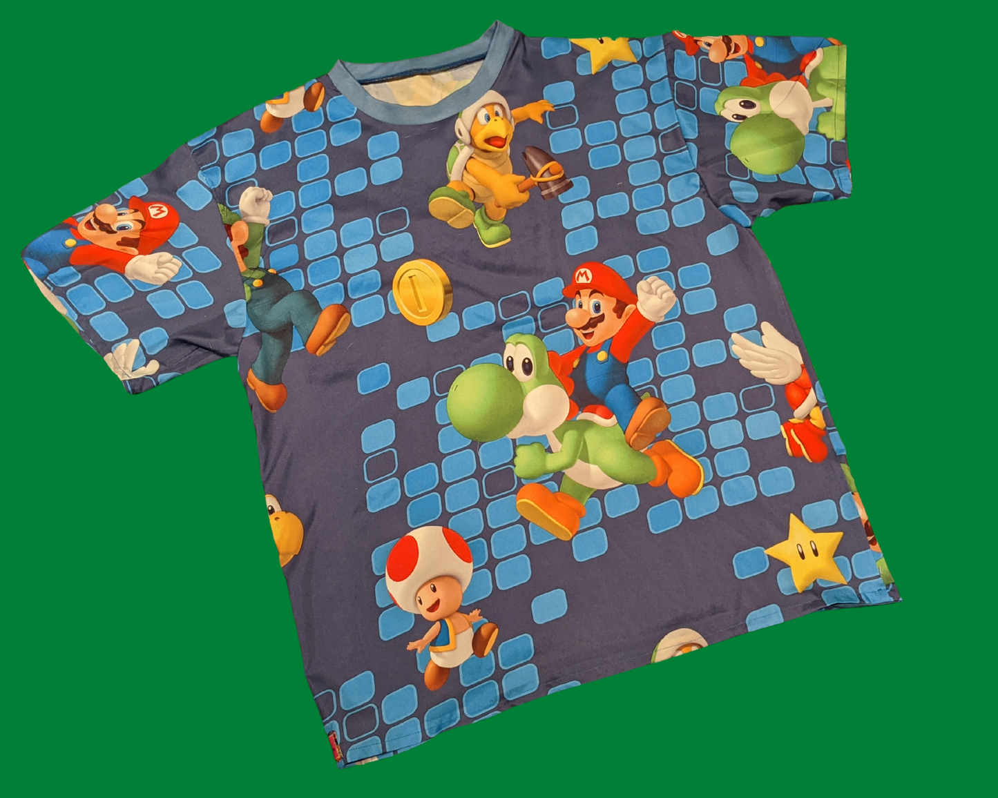 Handmade, Upcycled Super Mario Bros, Mario Kart Bedsheet T-Shirt Oversized XS - Fits Like A Size M