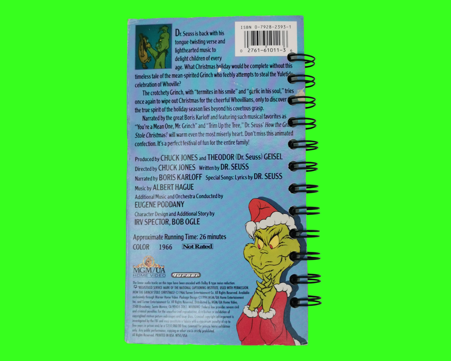 Comment le Grinch a volé Noël! Cahier de film VHS recyclé