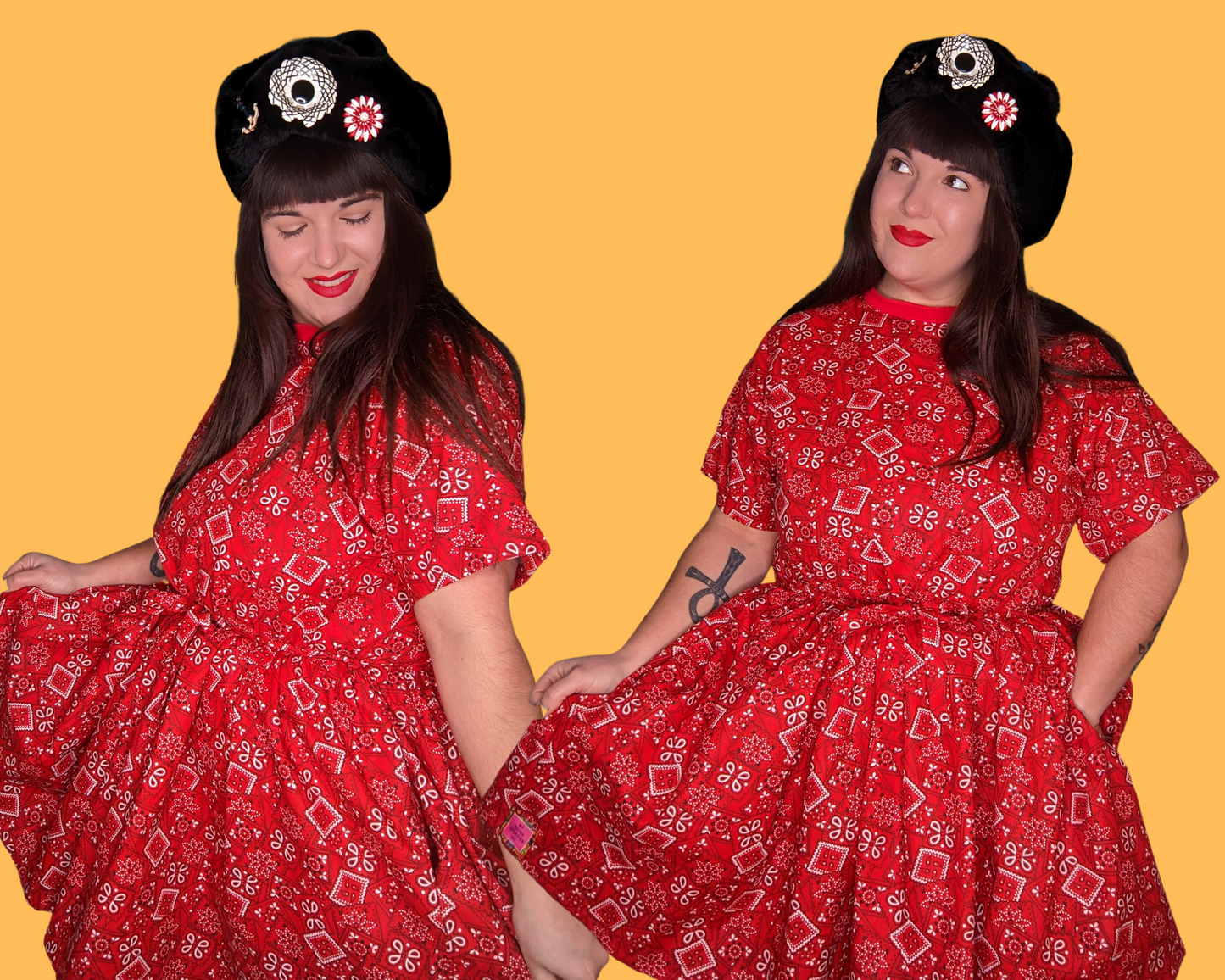 Handmade, Upcycled Red Paisley, Bandana Styled Fabric T-Shirt Dress Fits S-M-L-XL