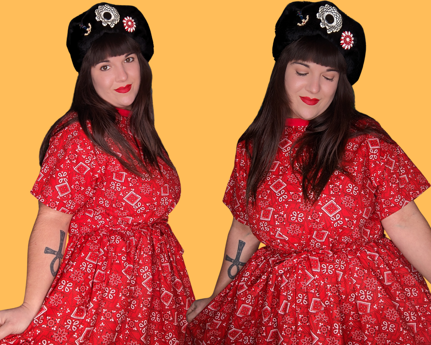 Handmade, Upcycled Red Paisley, Bandana Styled Fabric T-Shirt Dress Fits S-M-L-XL