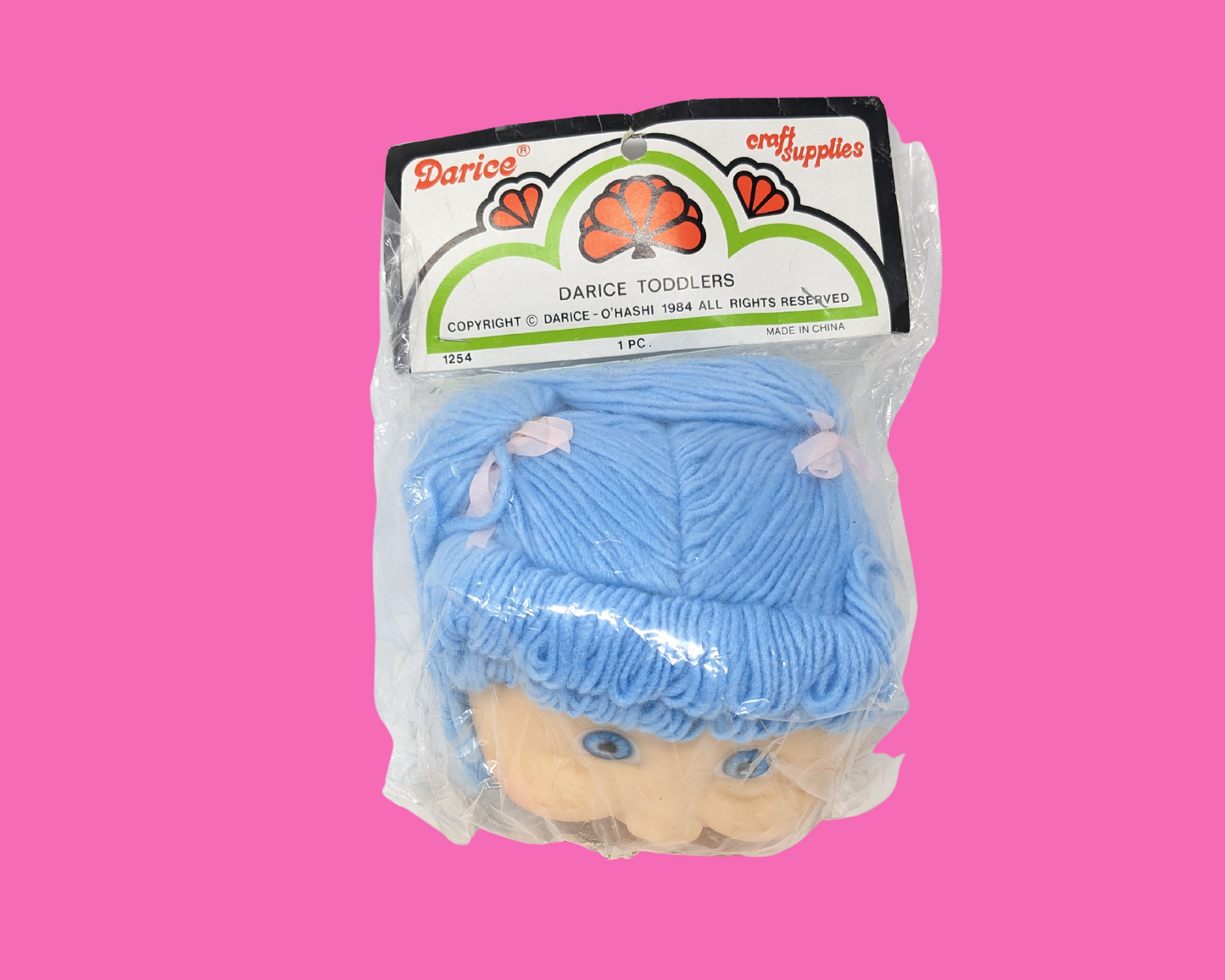 Vintage 1980's Darice Craft Supplies Cabbage Patch Kids Head, Blue Hair