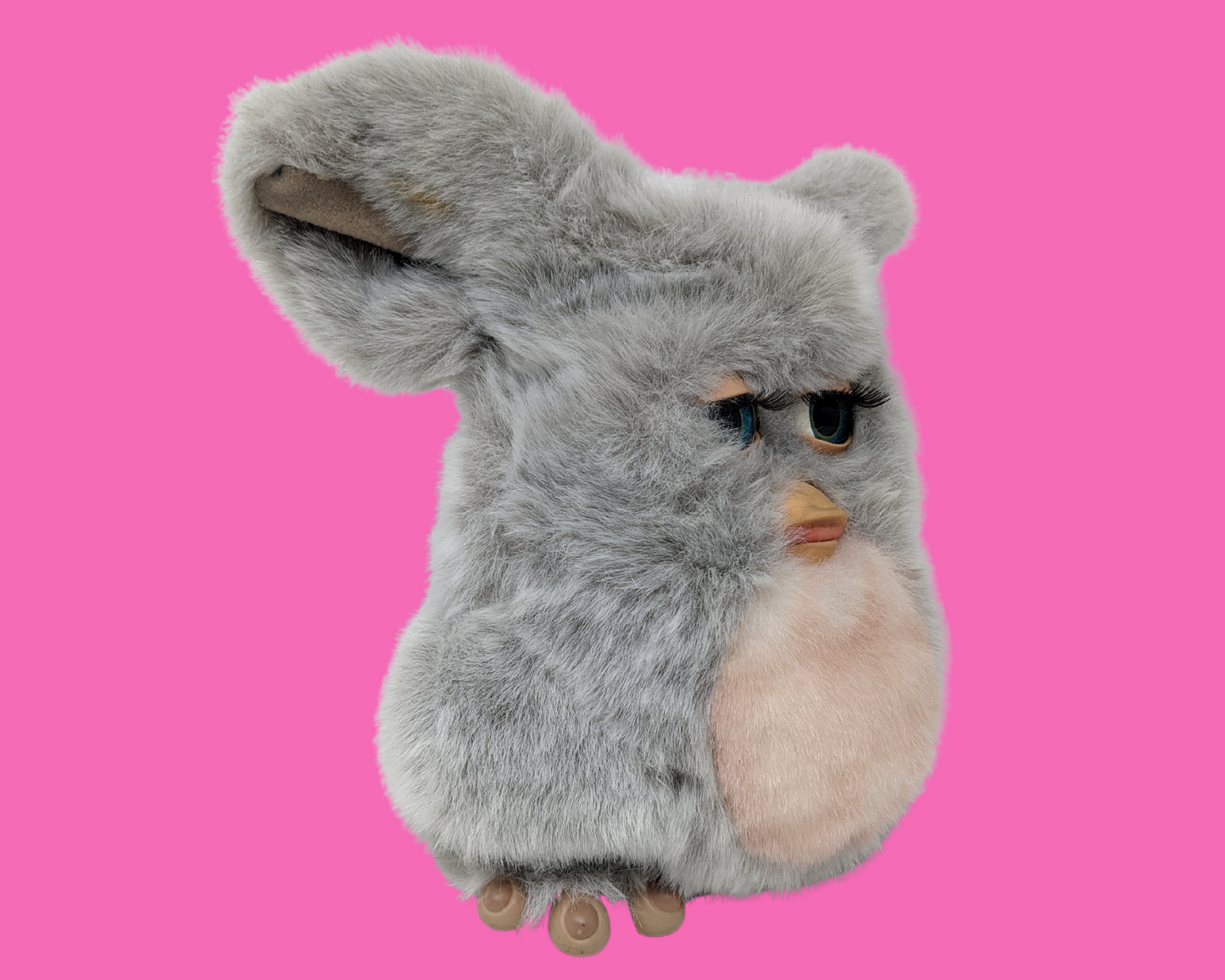 Retro, Gray Fluffy Furby Toy