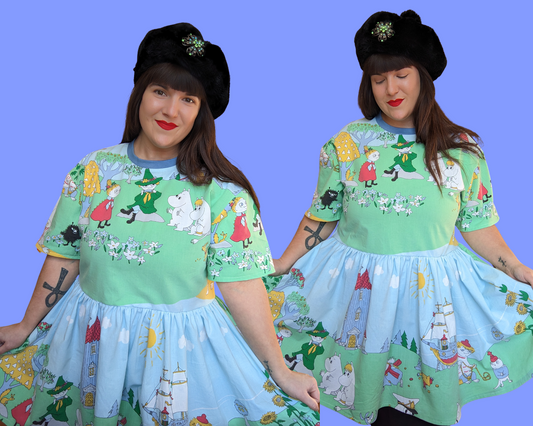 Handmade, Upcycled The Moomins Bedsheet T-Shirt Dress Fits S-M-L-XL