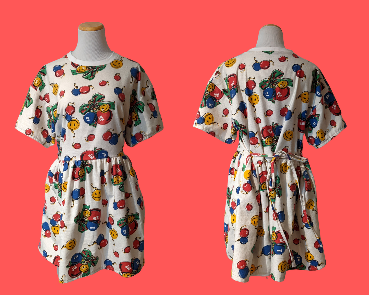 Handmade, Upcycled Vintage 1990's Christmas Flannel Fabric, T-Shirt Dress Size L-XL