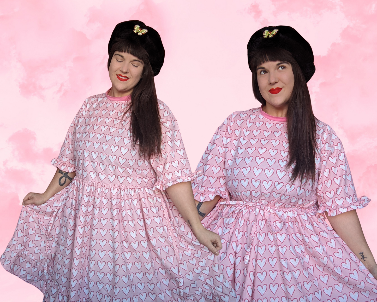 Handmade, Upcycled Valentine's Day Themed T-Shirt Dress, Pink Hearts Bedsheet Fits S-M-L-XL