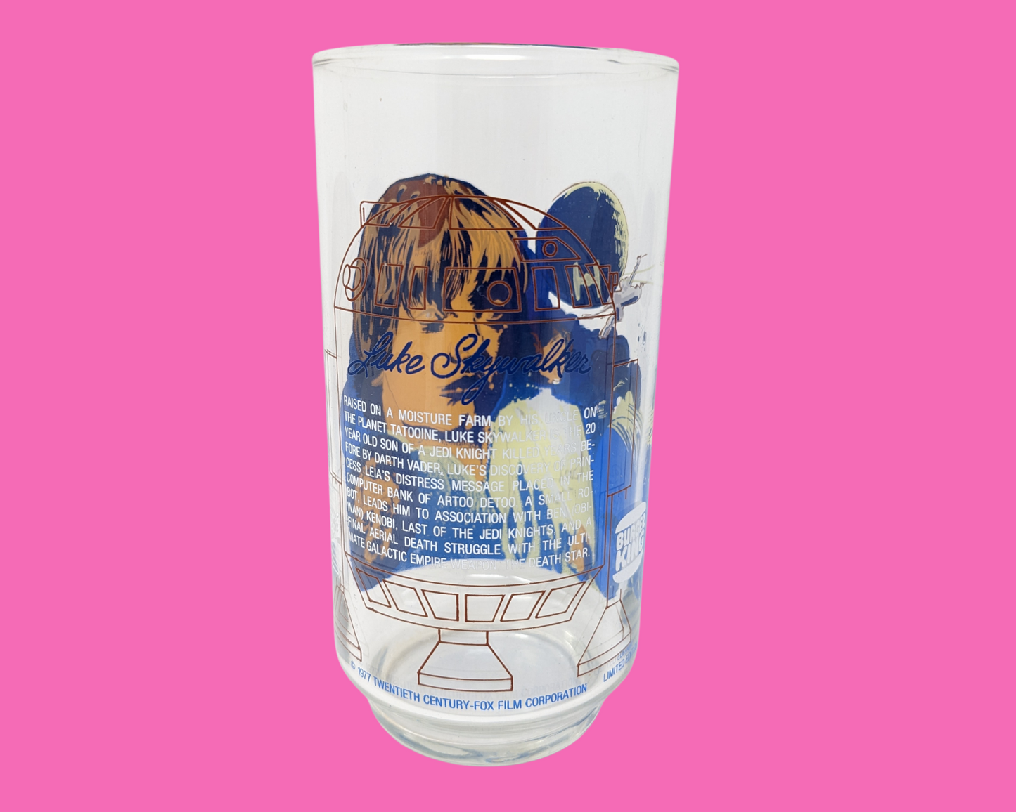 Vintage 1977 Burger King, Collector's Star Wars, Luke Skywalker Glass