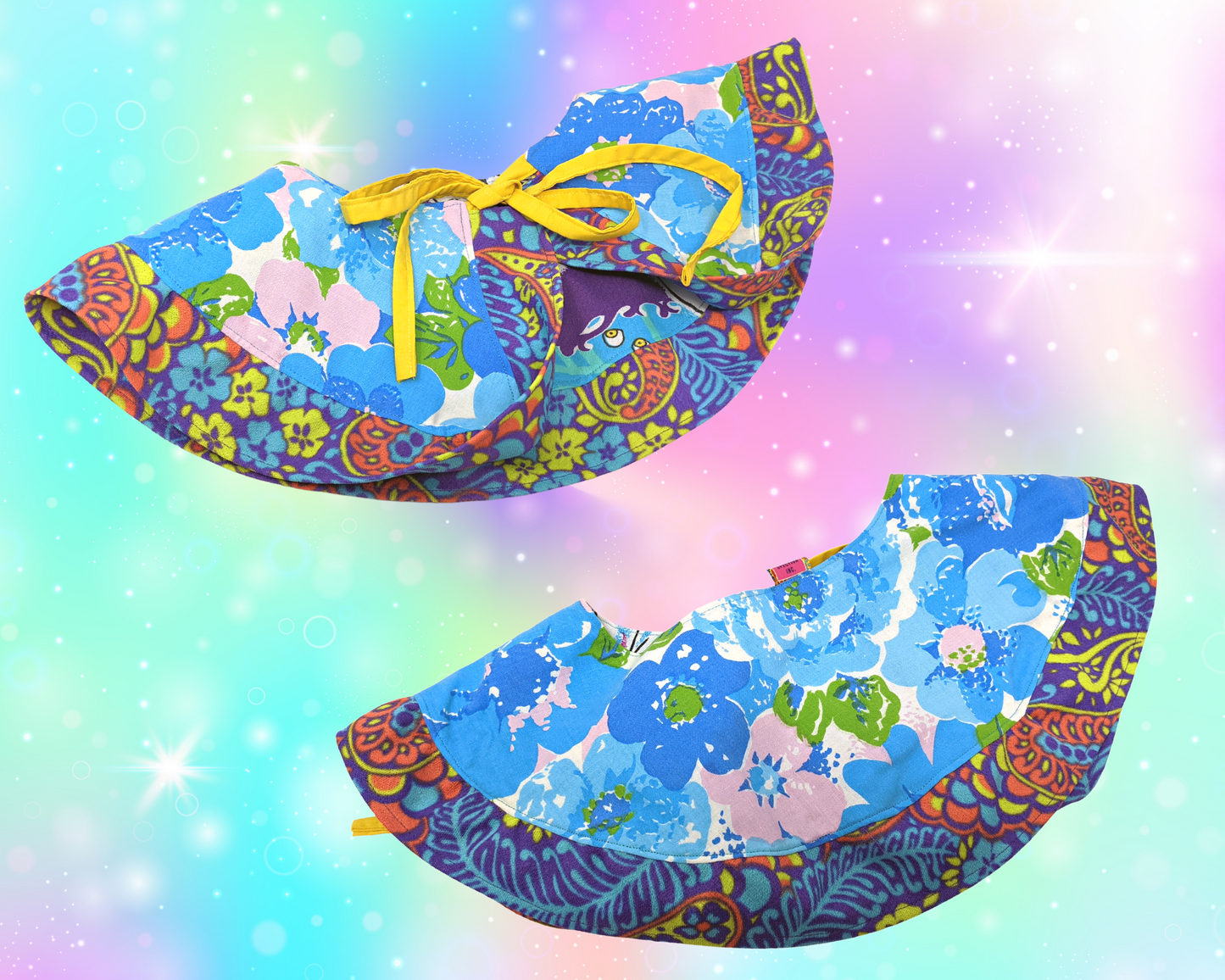 Handmade, Upcycled, Reversible Pilgrim Collar with Frill Made With a Casper the Friendly Ghost Bedsheet and a Vintage Floral Fabric