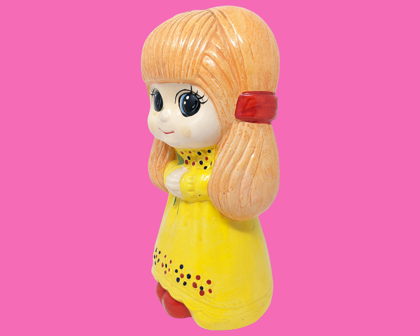 Vintage 1960's Big Eyed Little Girl with Pig Tails Ceramic Piggy Bank, Made in Japan