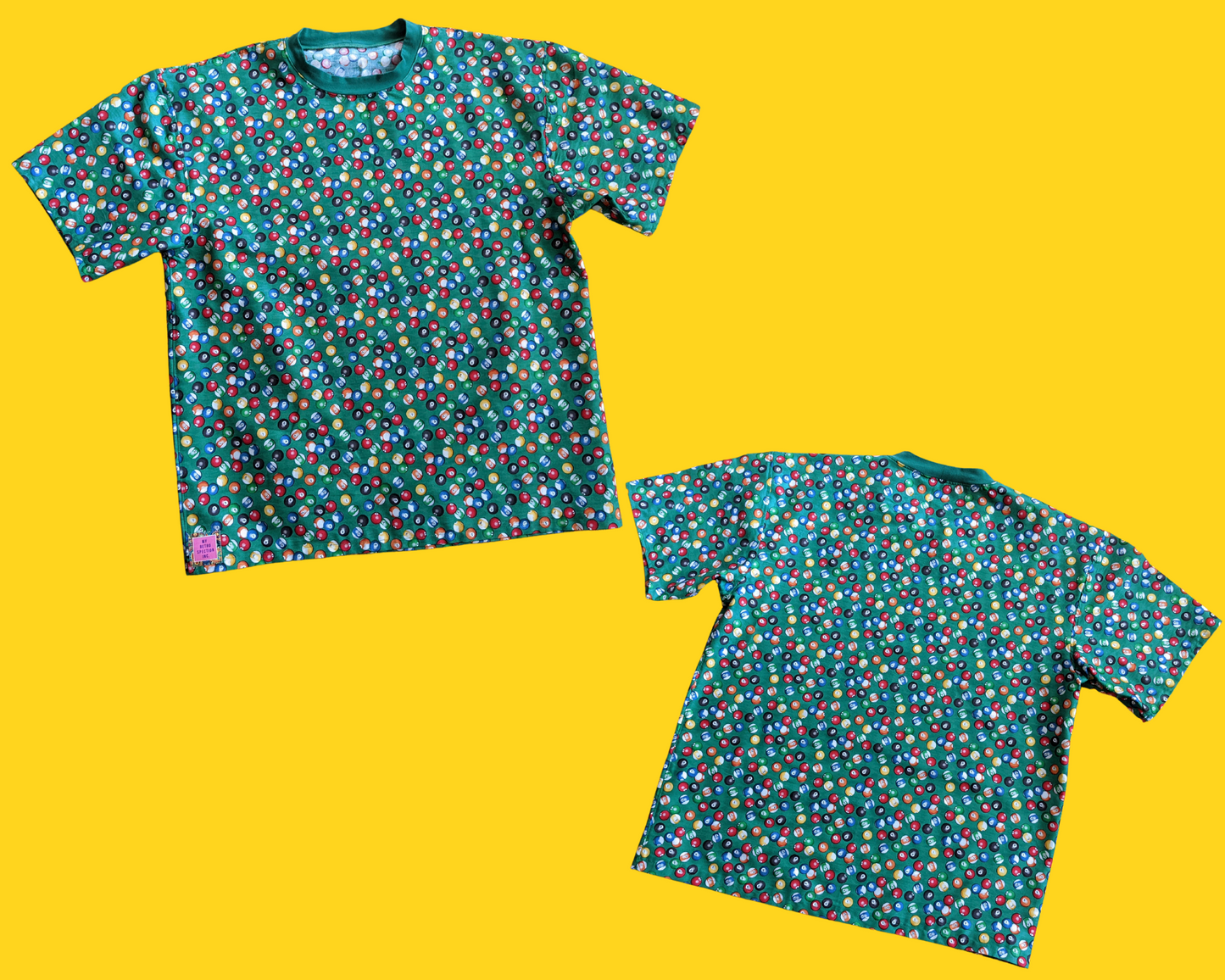 T-shirt en tissu à motifs de boules de billard recyclé fait à la main surdimensionné XS - Convient comme une taille M