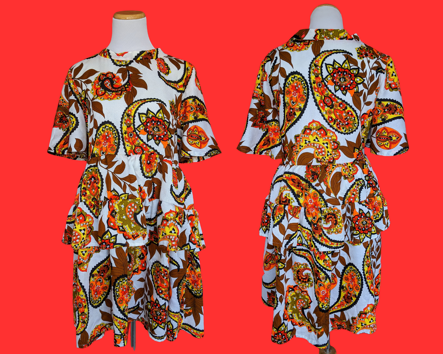 Handmade, Upcycled Vintage 1960's Groovy, Paisley Patterned Dress Size S