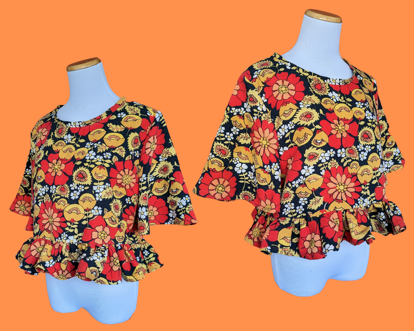 Handmade, Upcycled Vintage 1960's Floral Mod, Groovy Blouse Size M