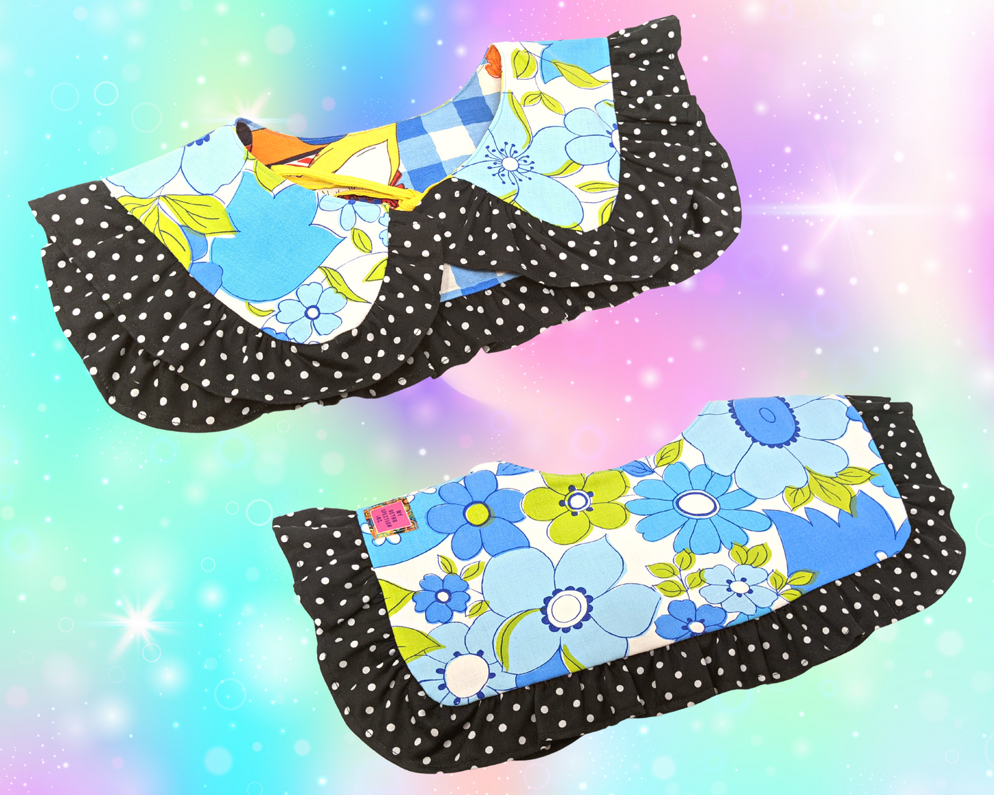 Handmade, Upcycled, Reversible Sailor Collar with Frill Made With a Raggedy Ann Bedsheet and Blue Floral Fabrics