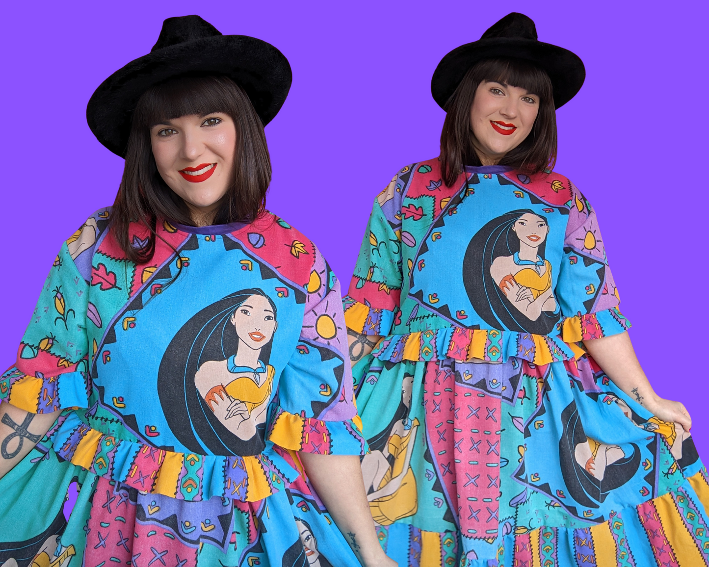 Handmade, Upcycled Disney Pocahontas Bedsheet T-Shirt Dress Fits S-M-L-XL