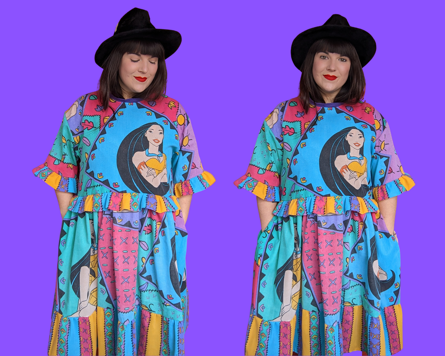 Handmade, Upcycled Disney Pocahontas Bedsheet T-Shirt Dress Fits S-M-L-XL