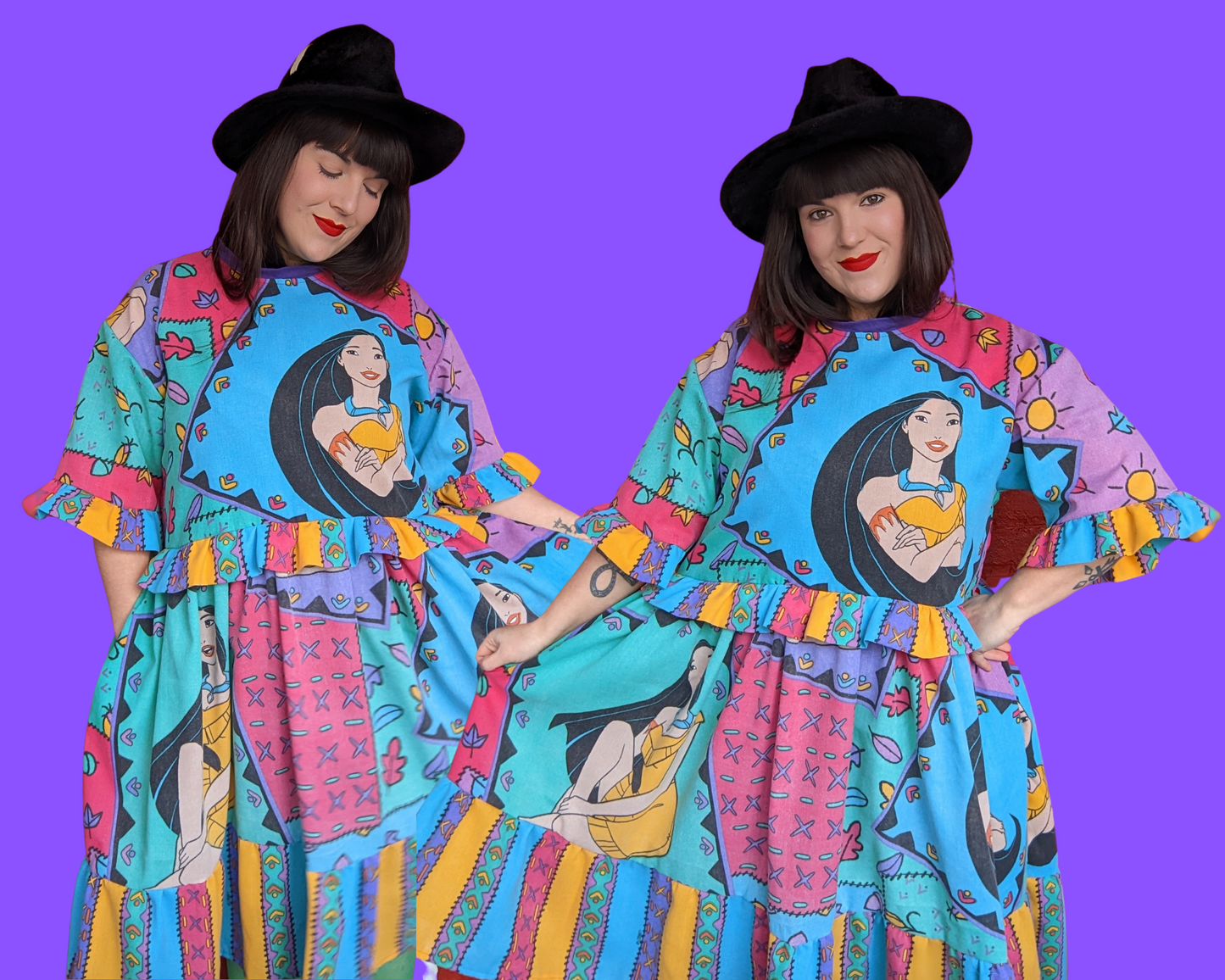 Handmade, Upcycled Disney Pocahontas Bedsheet T-Shirt Dress Fits S-M-L-XL