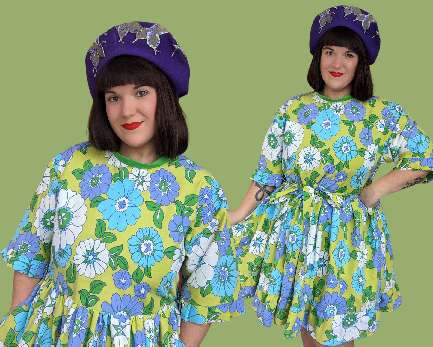 Handmade, Upcycled Vintage 1960's Floral Bedsheet T-Shirt Dress Fits S-M-L-XL