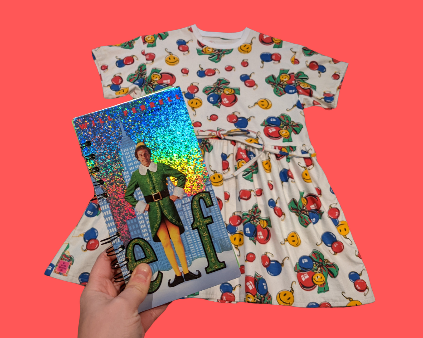 Handmade, Upcycled Vintage 1990's Christmas Flannel Fabric, T-Shirt Dress Size L-XL
