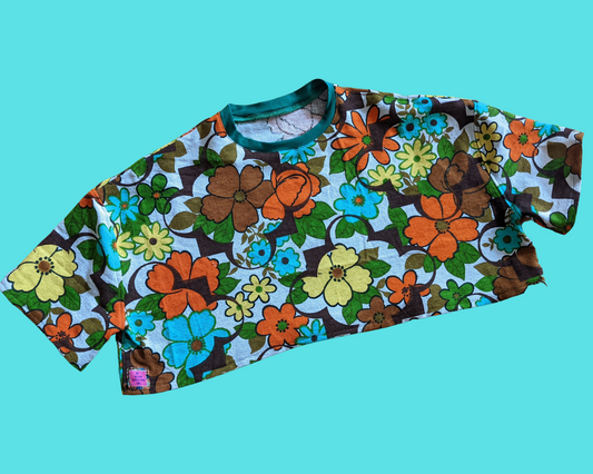 Fait à la main, Upcycled Vintage 1960's Floral Fabric Crop Top Taille XS