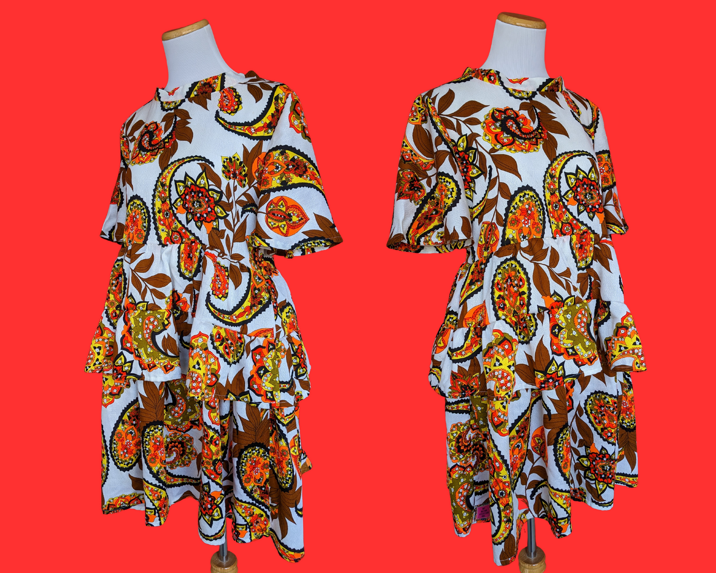Handmade, Upcycled Vintage 1960's Groovy, Paisley Patterned Dress Size S