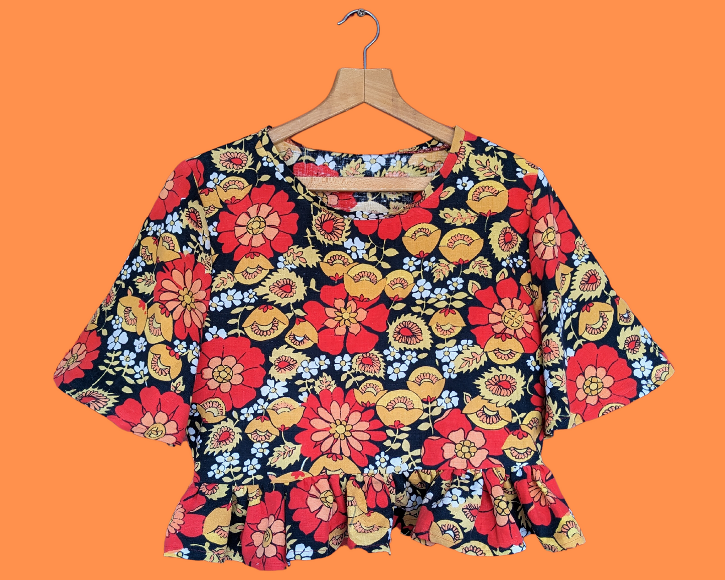 Handmade, Upcycled Vintage 1960's Floral Mod, Groovy Blouse Size M