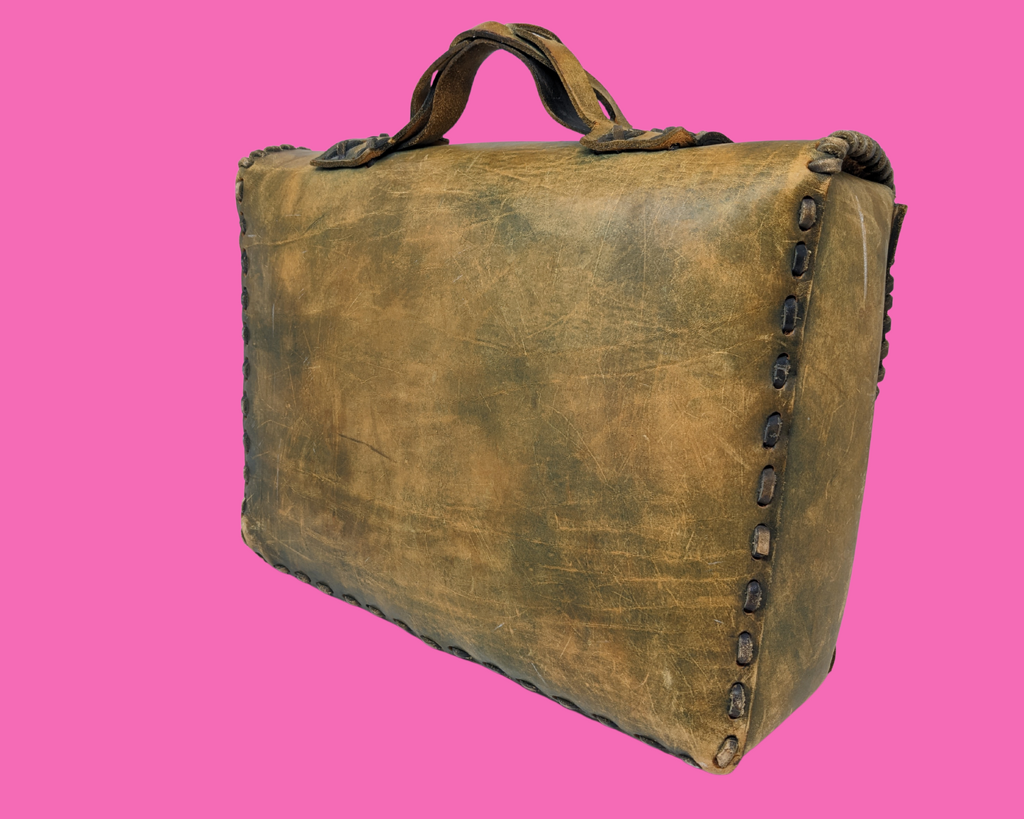 Vintage 1970's Genuine Leather Messenger Bag with Hand Carved Illustration of Le Petit Prince (The Little Prince) from Antoine de Saint-Exupéry