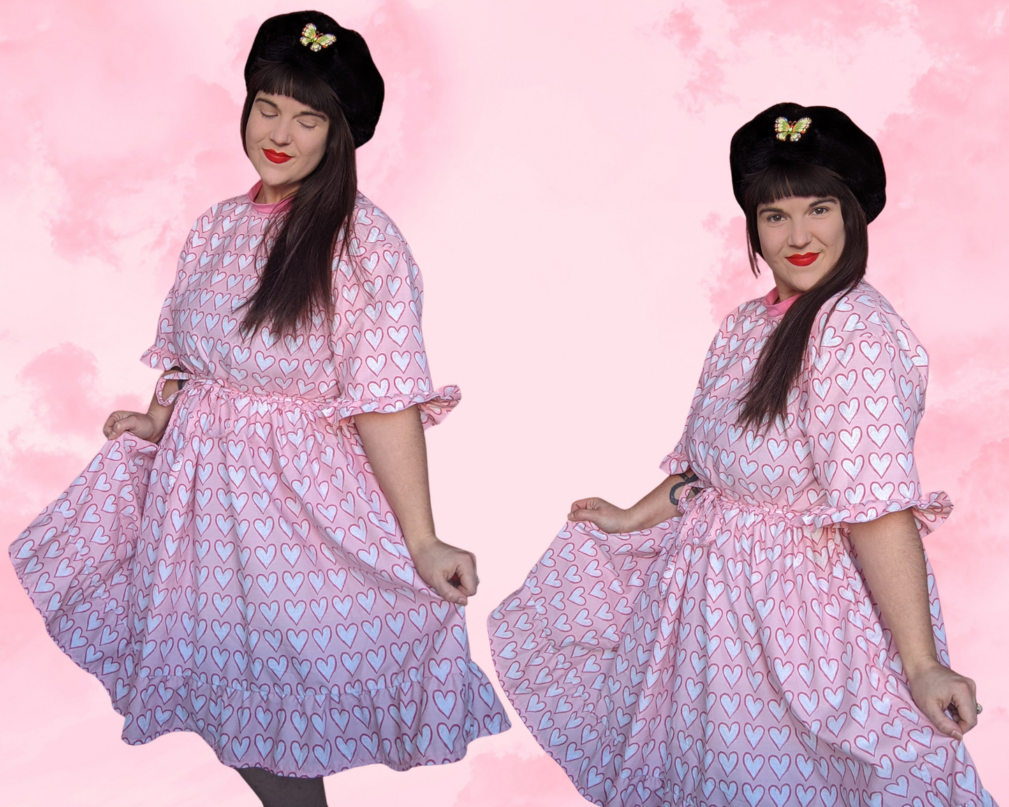 Handmade, Upcycled Valentine's Day Themed T-Shirt Dress, Pink Hearts Bedsheet Fits S-M-L-XL