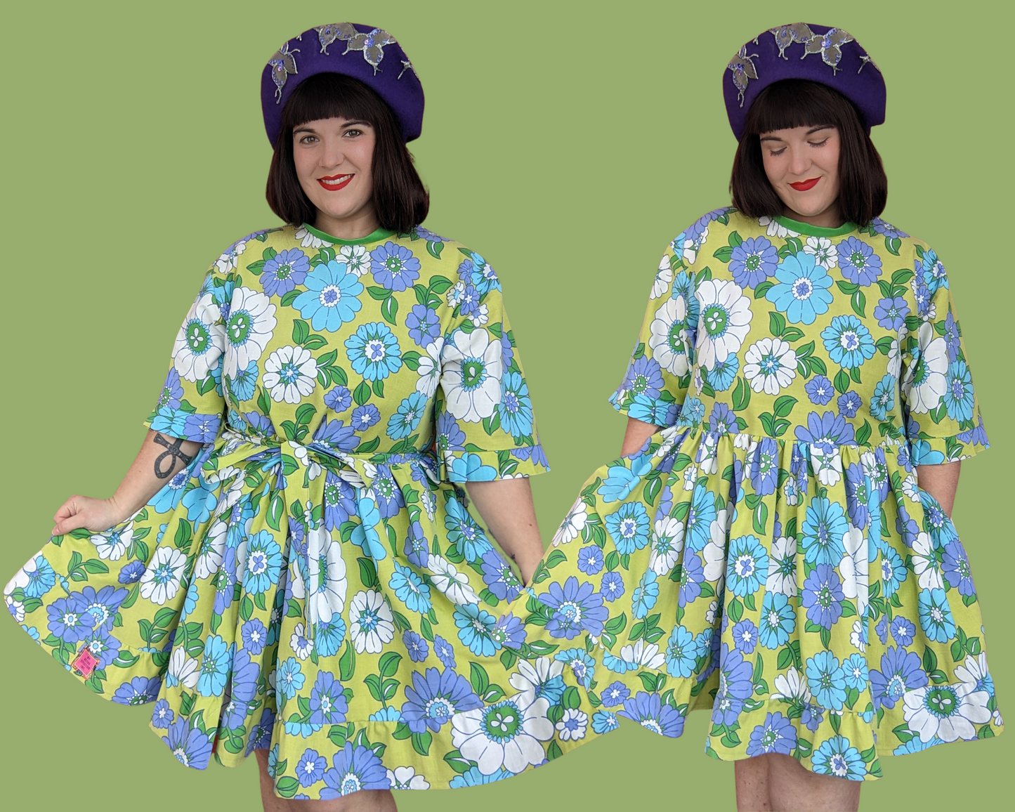 Handmade, Upcycled Vintage 1960's Floral Bedsheet T-Shirt Dress Fits S-M-L-XL