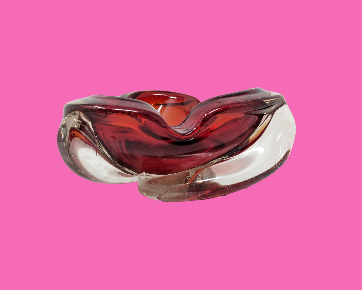 Vintage 1980's Red Glass Ashtray