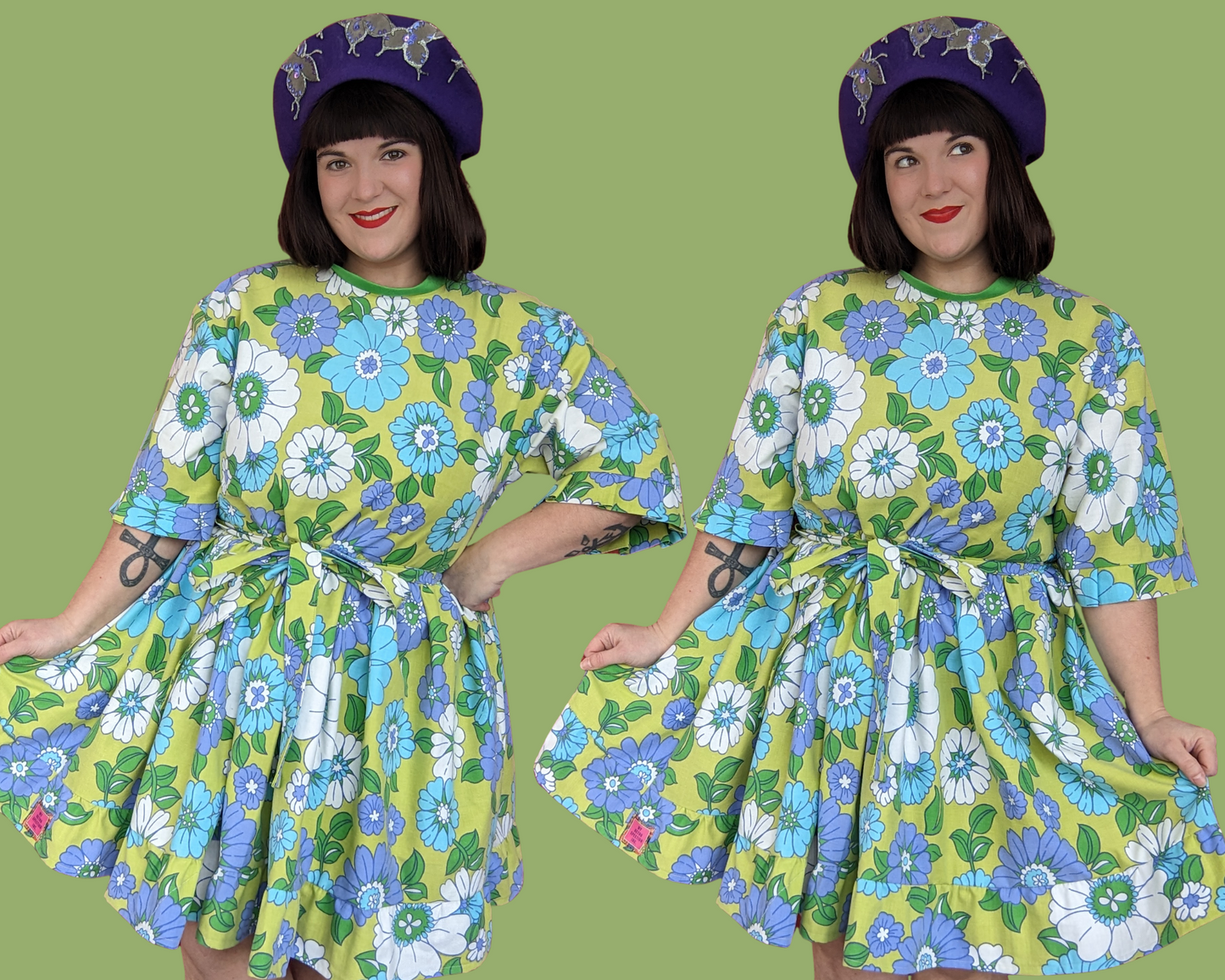 Handmade, Upcycled Vintage 1960's Floral Bedsheet T-Shirt Dress Fits S-M-L-XL