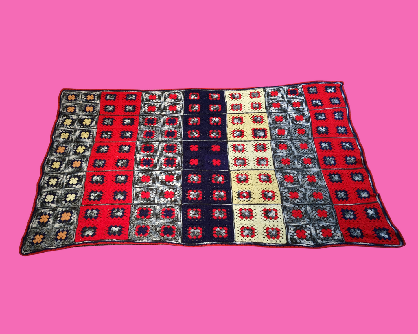 Vintage 1970's Colourful Wool, Light Crochet Blanket