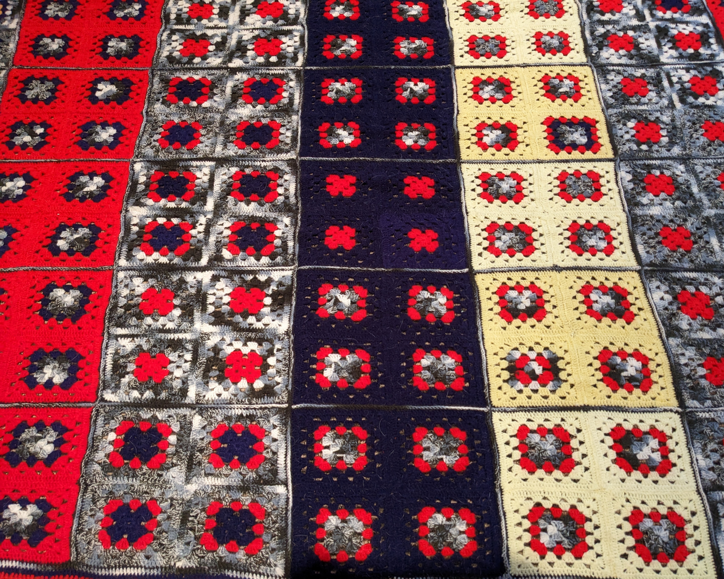 Vintage 1970's Colourful Wool, Light Crochet Blanket