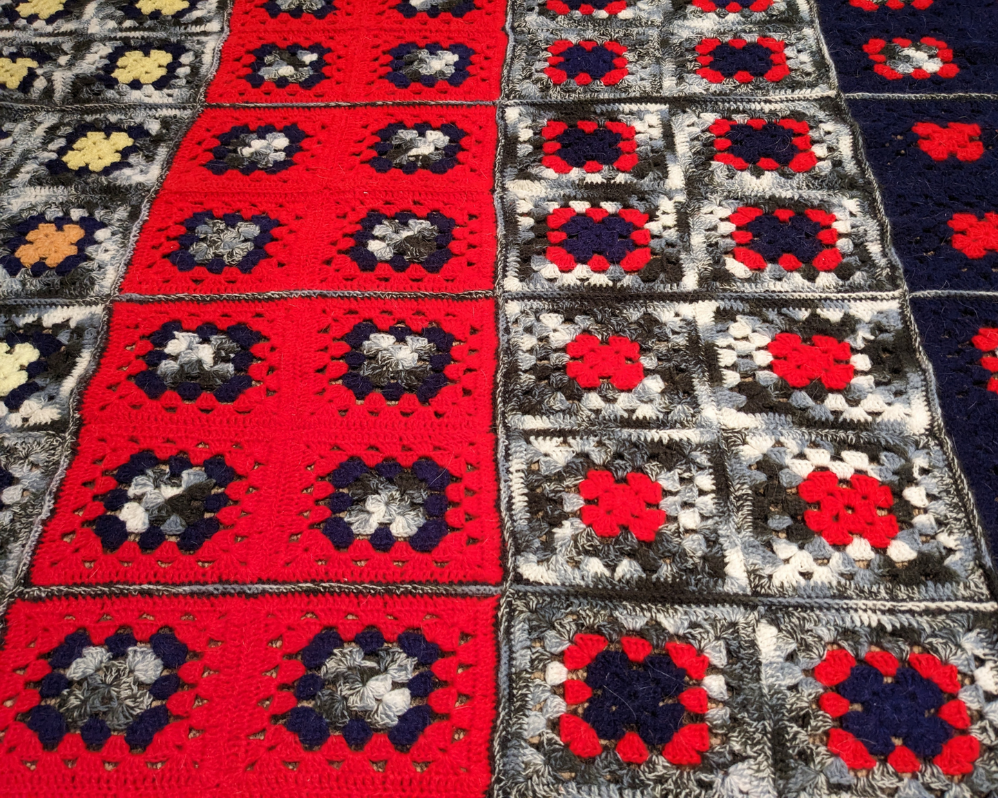 Vintage 1970's Colourful Wool, Light Crochet Blanket