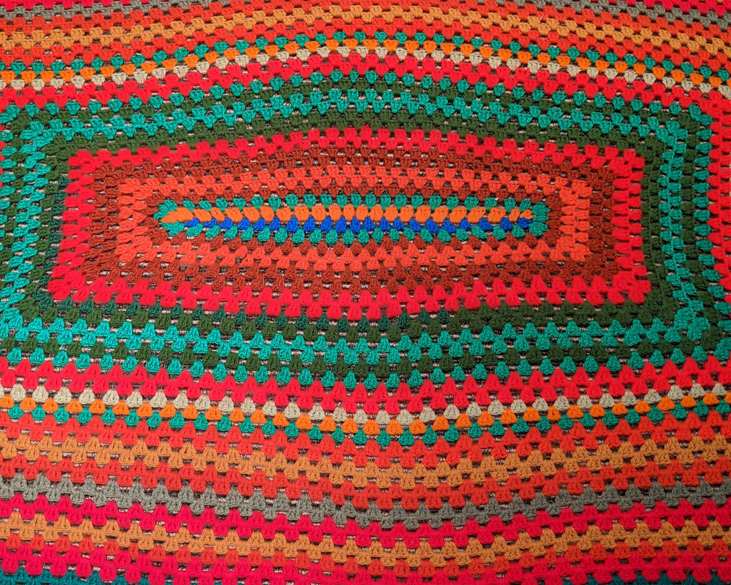 Vintage 1970's Colourful Wool Crochet Blanket