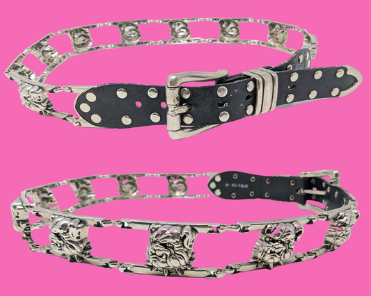 Vintage 1990's Silver Metal Bulldogs Chain Belt